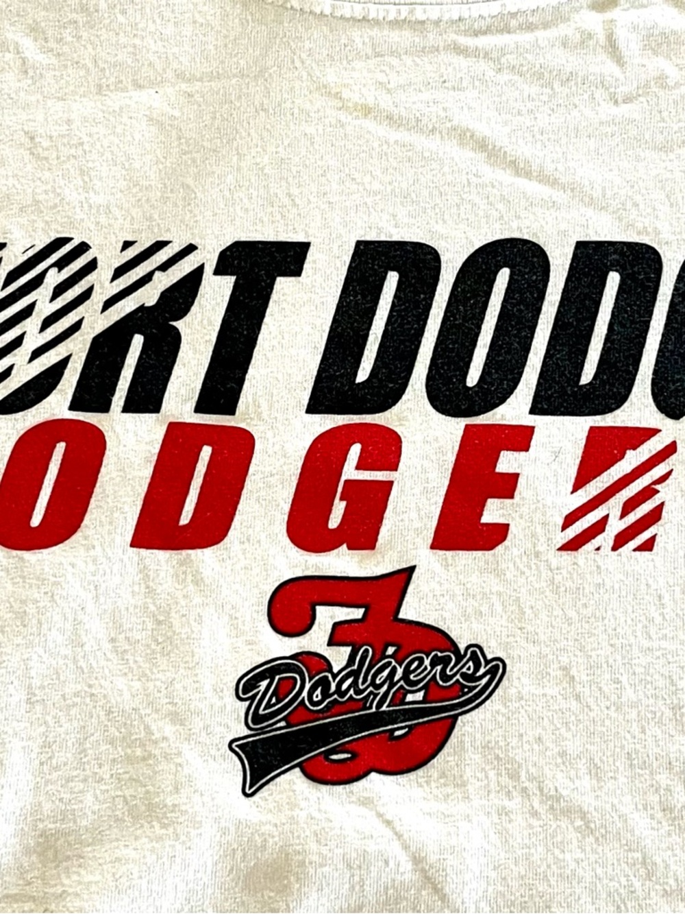 Gildan Brand Fort Dodge Dodgers Graphic Logo Tee - White with Black & Red Print